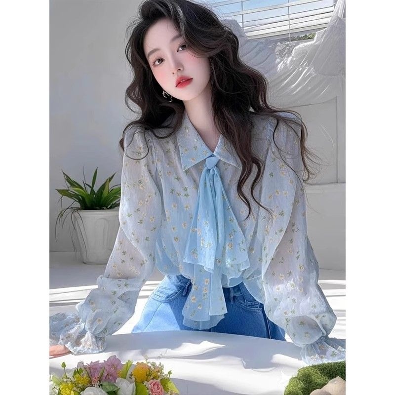 Women'S Formal Wear Blouse - Kemeja Sifon Kerah Polo Ikatan Simpul