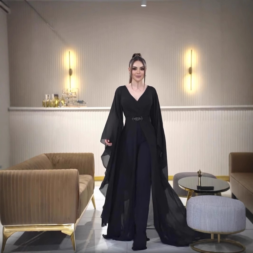 Women'S Formal Jumpsuit Evening Wear - Gaun Jumpsuit Wanita Arab Hitam untuk