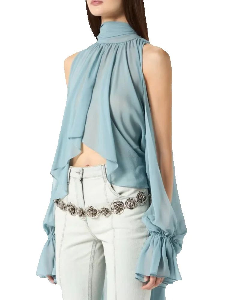 Women'S Formal Wear Blouse - Kemeja Berjenjang Ruffle Lengan Flare Longgar