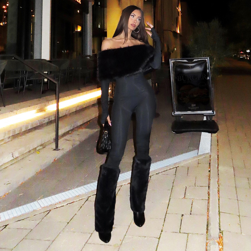 Women'S Formal Jumpsuit Evening Wear - Jumpsuit Wanita Bulu Mewah Seksi Off