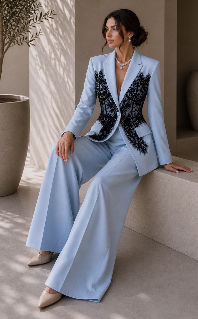 Women Formal Wear Trousers - Setelan Wanita Biru Modis 2 Potong