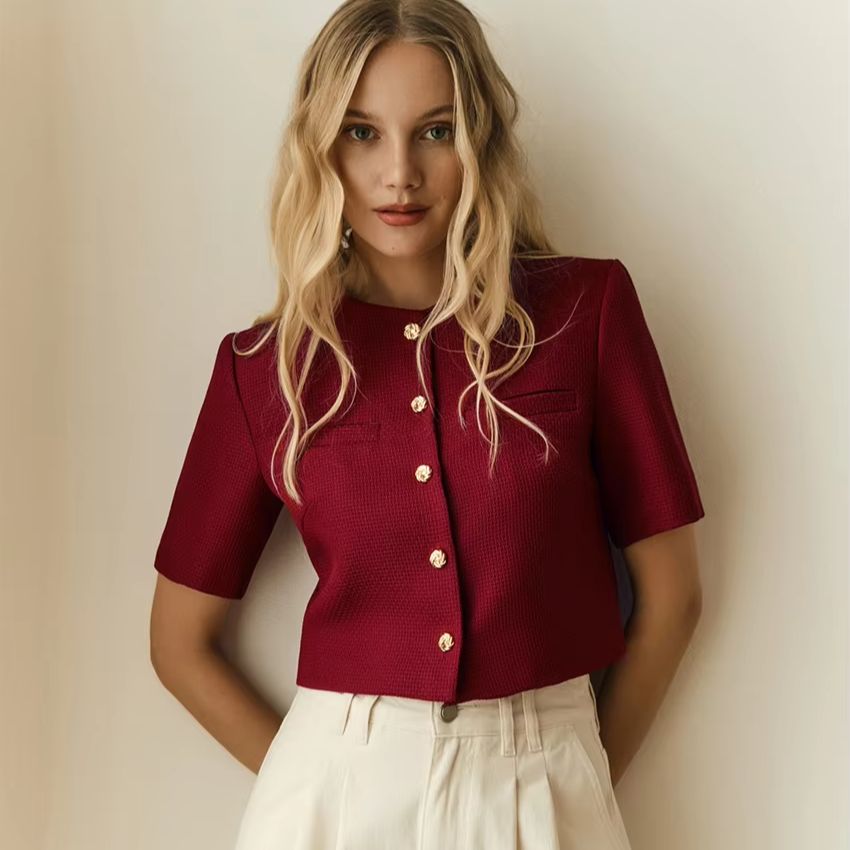 Women Formal Blouses For Evening Wear - WXOY Blus Kancing Lengan Pendek Atasan