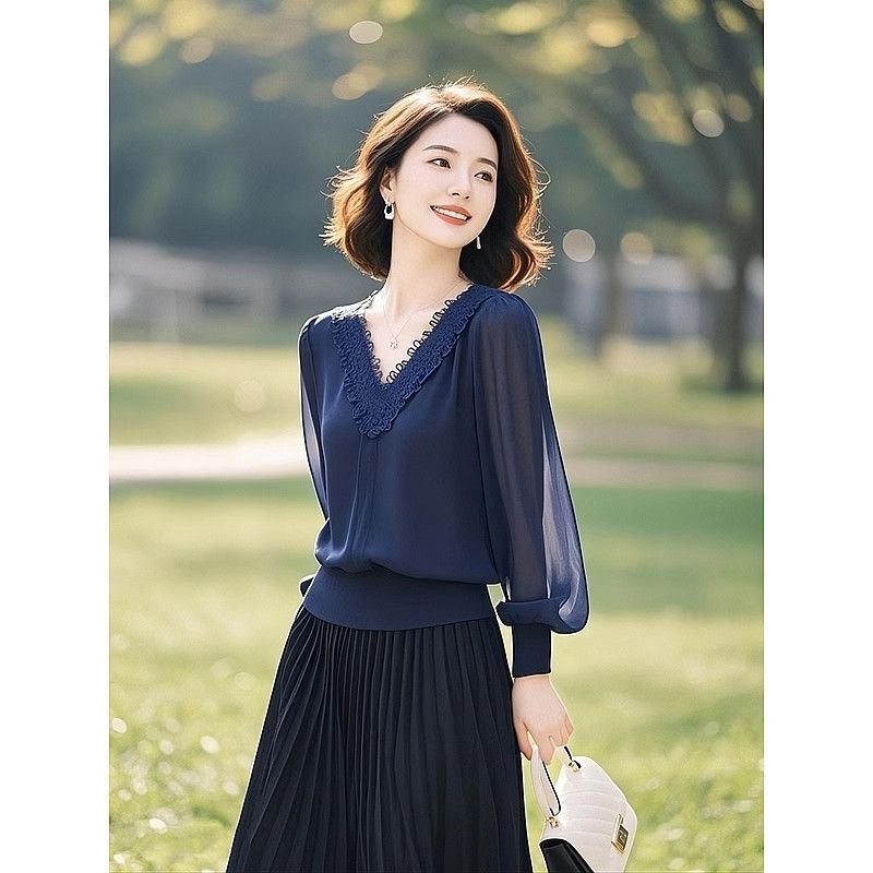 Women'S Formal Wear Blouse - Kemeja Lengan Panjang Kerah V Warna