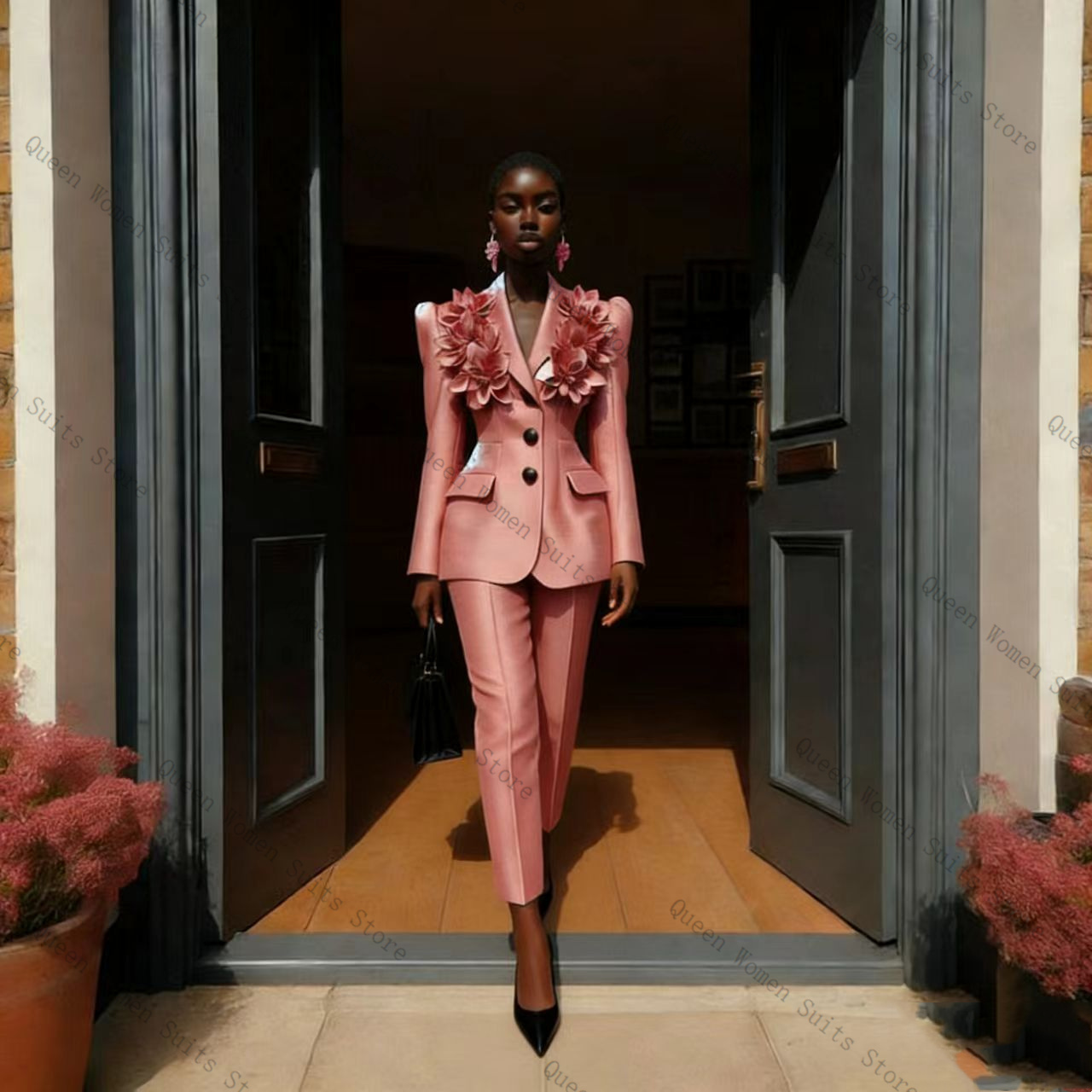 Women Formal Wear Trousers - Setelan Celana Wanita Merah Muda 2