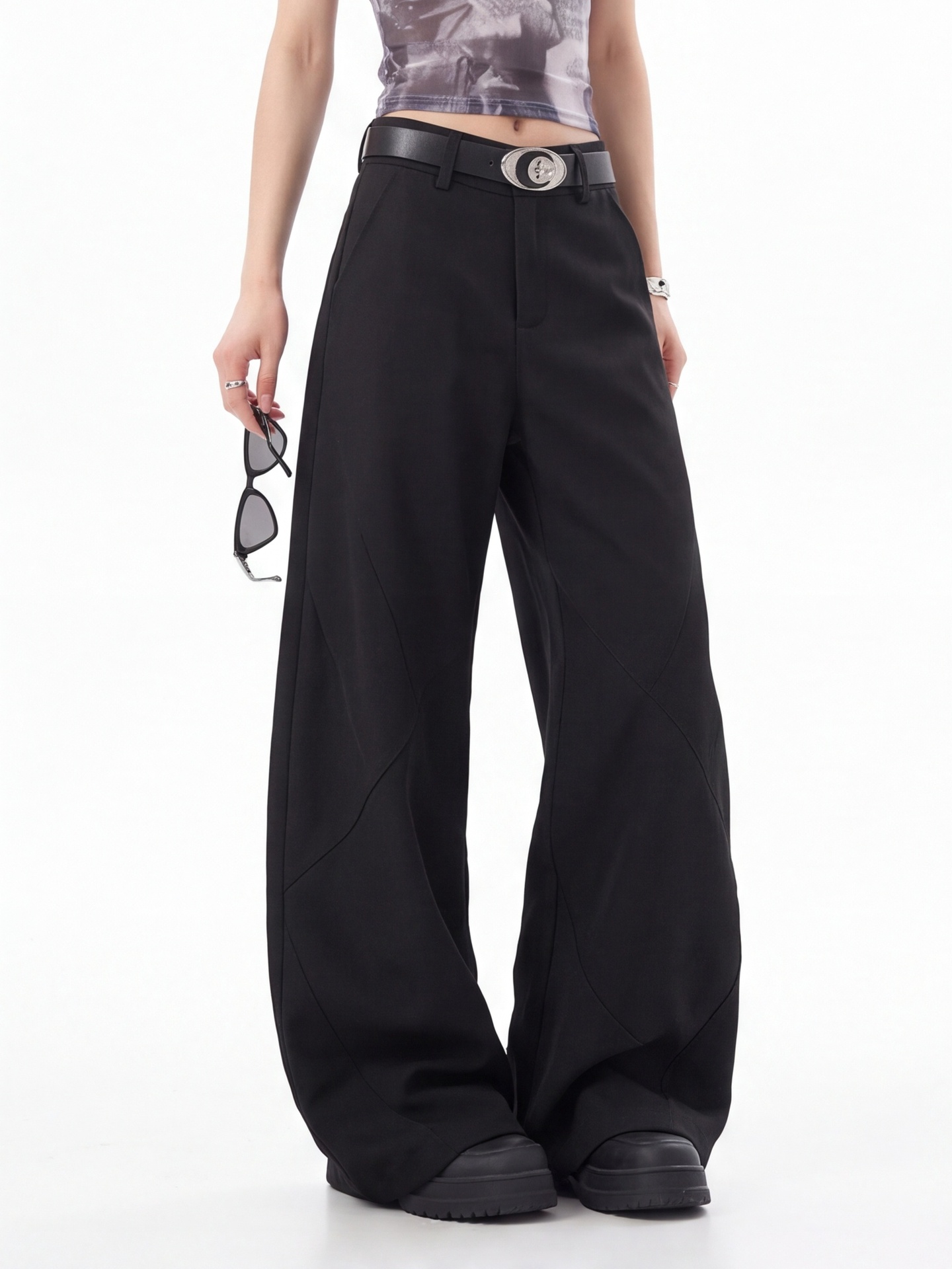 Tailored Trouser Wide - Celana Panjang Hitam Pinggang Tinggi untuk