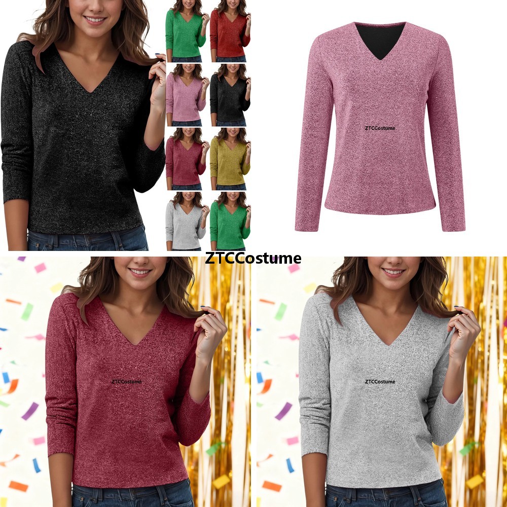 Blus Cosplay Payet V-Neck Leng - Women Formal Blouses For Evening Wear ulasan dan harga
