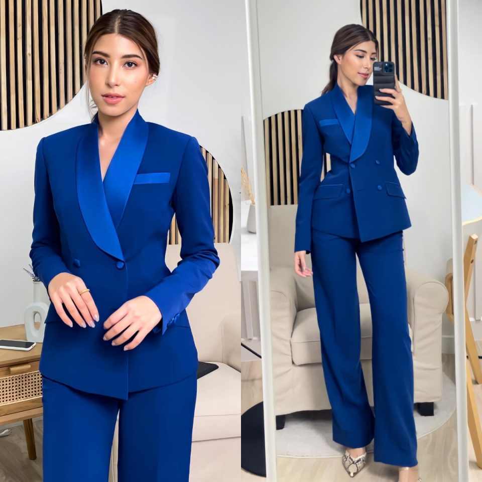 Setelan Jaket Wanita Biru Roya - Women Formal Wear With Tie ulasan dan harga