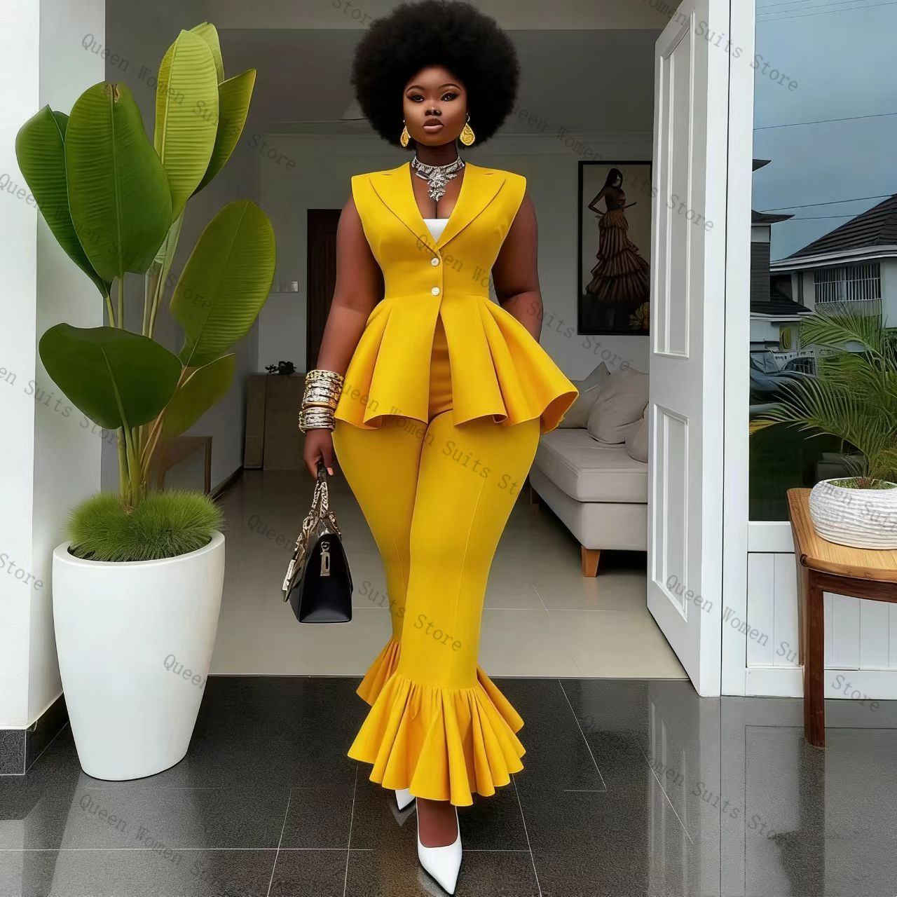 Setelan Celana Wanita Kuning 2 - Women Formal Wear Trousers ulasan dan harga