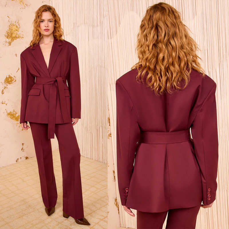 Setelan Celana Wanita Elegan y - Women Formal Wear With Tie ulasan dan harga