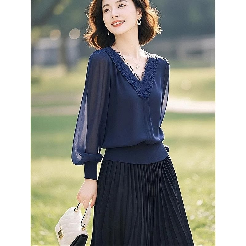 Kemeja Lengan Panjang Kerah V  - Women'S Formal Wear Blouse ulasan dan harga