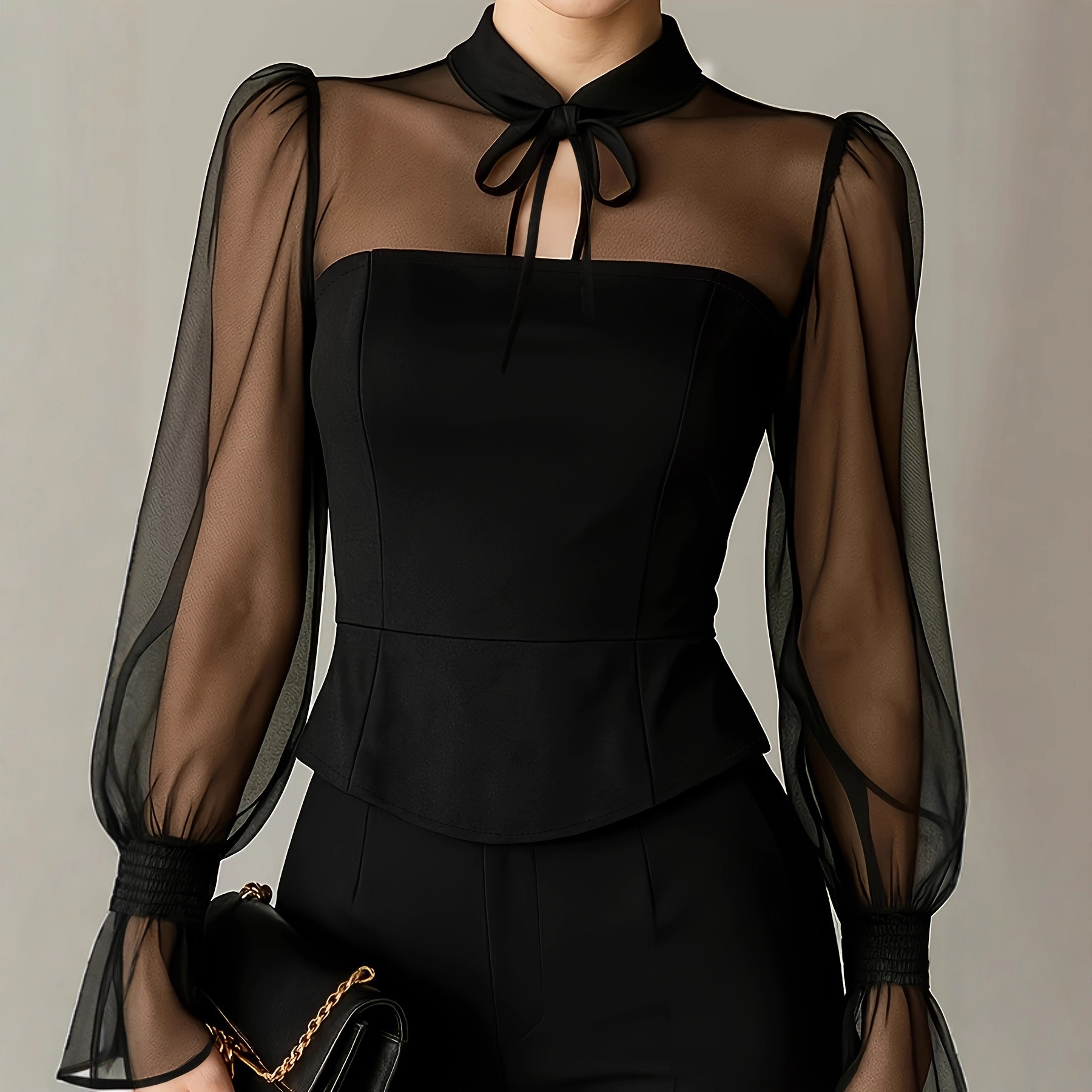 Blus Lengan Puff Elegan untuk  - Women Formal Blouses For Evening Wear ulasan dan harga