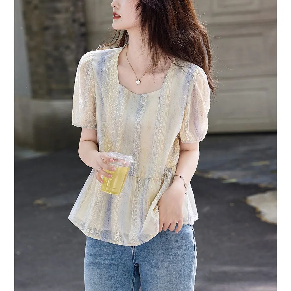 Blus renda lengan puff longgar - Women Formal Blouses For Evening Wear ulasan dan harga