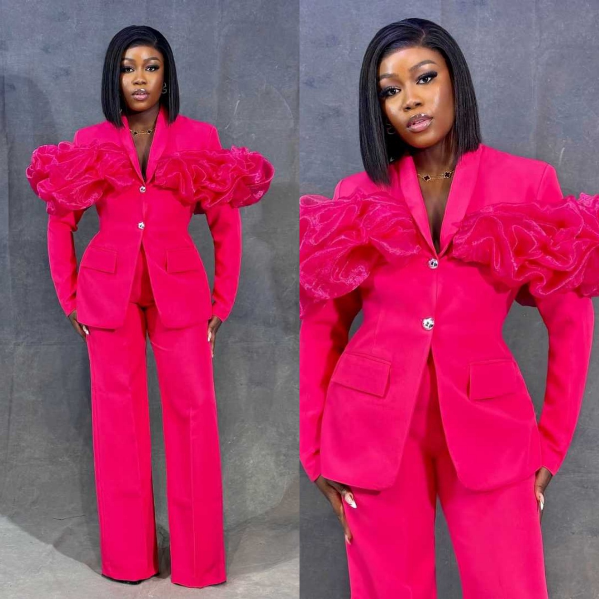 Setelan Celana Wanita Hot Pink - Women Formal Wear With Tie ulasan dan harga