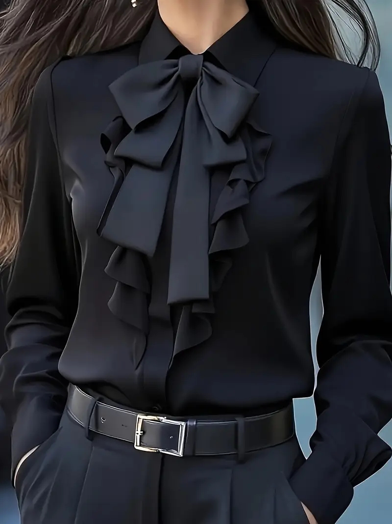 Blus Kerah Ruffle Lengan Panja - Women Formal Blouses For Evening Wear ulasan dan harga